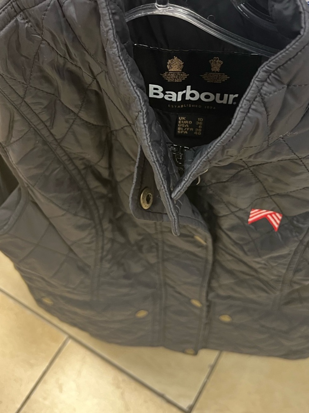 Barbour Navy Quilted Jacket with Red Accent